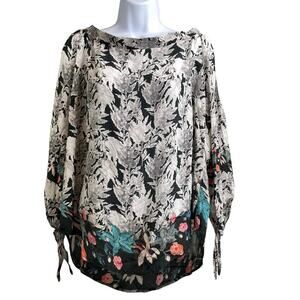 Tolani Women's‎ Leaf Floral Print Silk Top Size M Boho Flowy Art To Wear Lagom